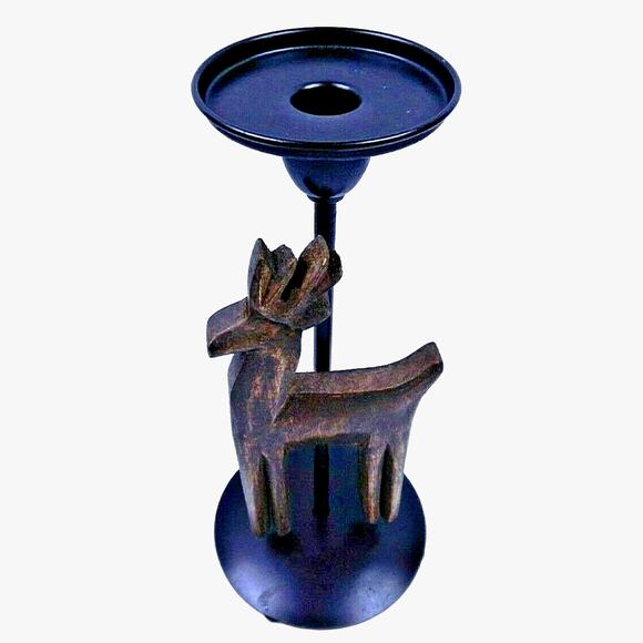 Christmas Reindeer Candle Holder Metal & Wood Rustic Mission 11" for Pillar - Picture 2 of 7